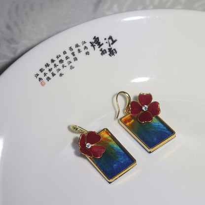 Handmade Ronghua Colorful Flower Earrings Set | Mulberry Silk Velvet Cloisonné-Style Drop & Stud Collection