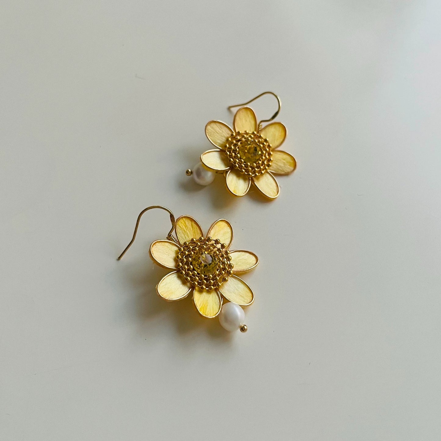 Handmade Ronghua Green Sunflower Long Drop Earrings | Mulberry Silk Velvet Flower Tassel Earrings