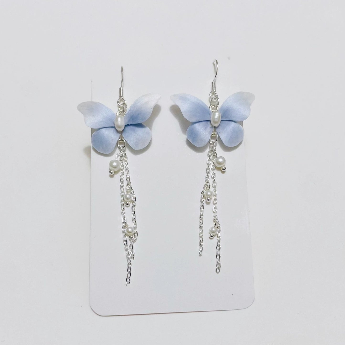 Handmade Ronghua Silk Butterfly Drop Earrings | Mulberry Silk Velvet Butterfly Long Tassel Earrings with Pearl