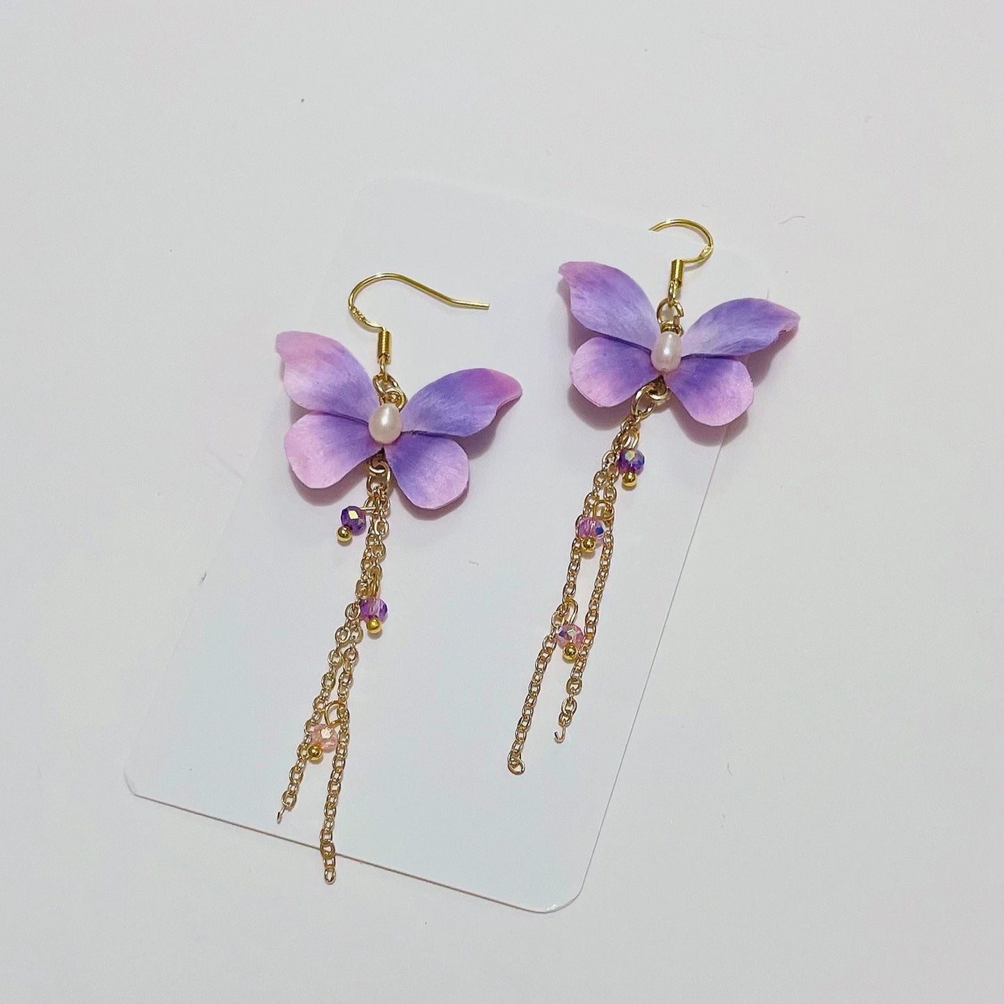 Handmade Ronghua Silk Butterfly Drop Earrings | Mulberry Silk Velvet Butterfly Long Tassel Earrings with Pearl