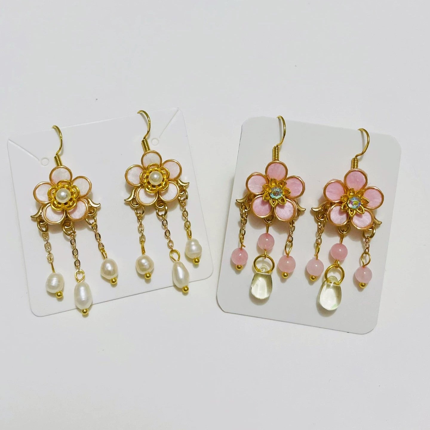 Handmade Ronghua Pink Plum Blossom Tassel Earrings | Mulberry Silk Velvet Flower & Pearl Long Drop Earrings