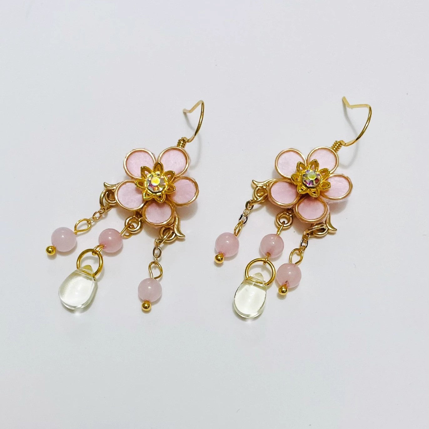 Handmade Ronghua Pink Plum Blossom Tassel Earrings | Mulberry Silk Velvet Flower & Pearl Long Drop Earrings