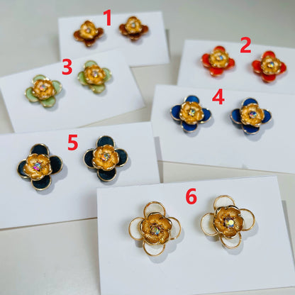 Handmade Ronghua Plum Blossom Stud Earrings | Mulberry Silk Velvet Flower Studs