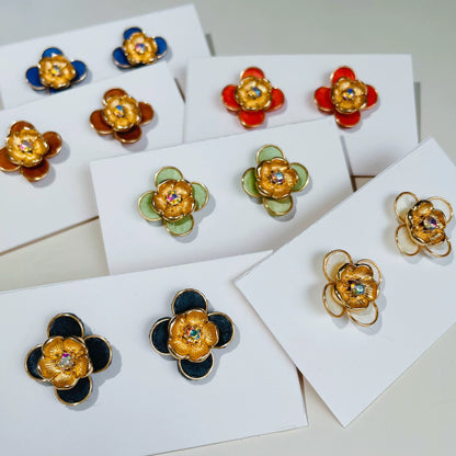 Handmade Ronghua Plum Blossom Stud Earrings | Mulberry Silk Velvet Flower Studs