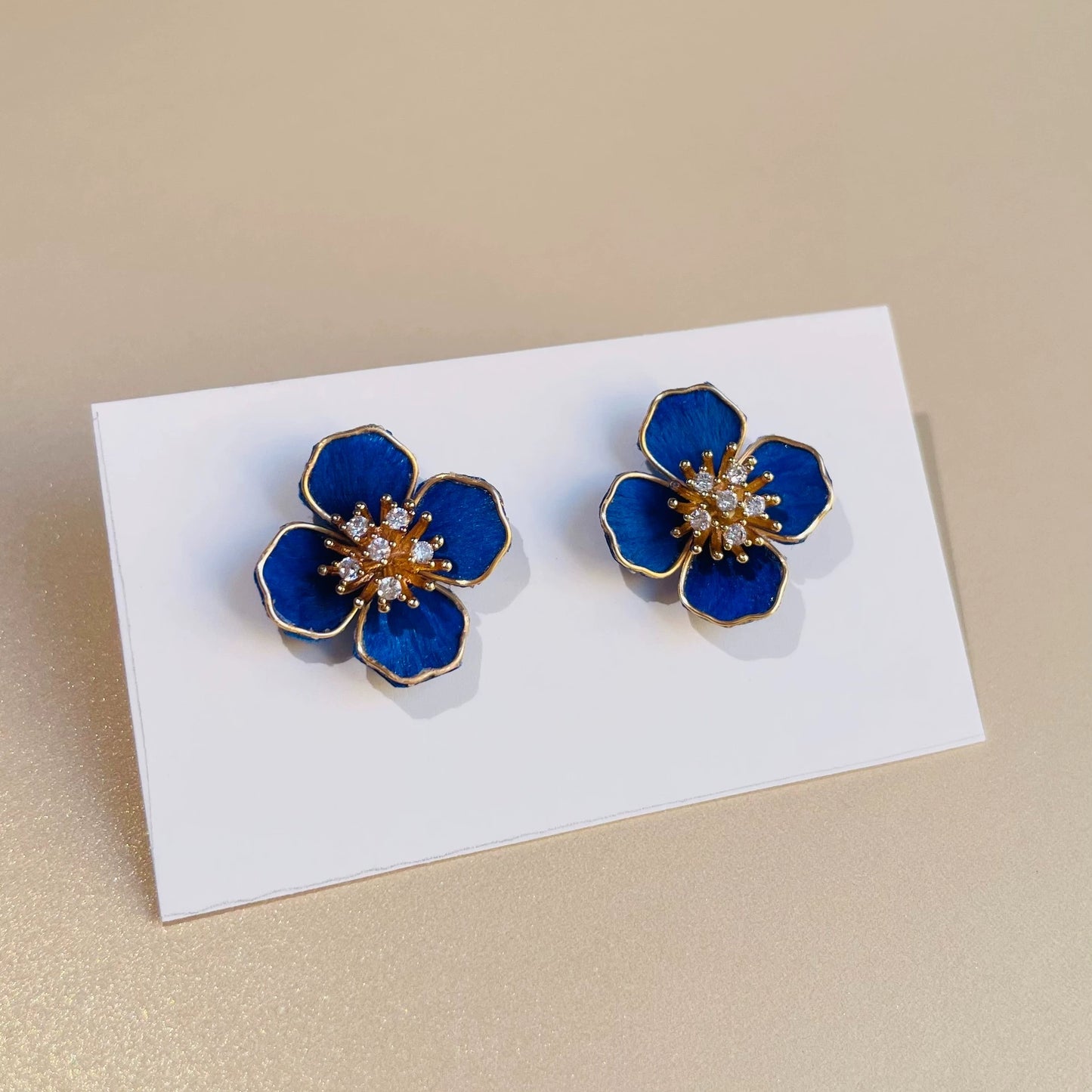Handmade Ronghua Plum Blossom Stud Earrings | Mulberry Silk Velvet Flower Studs