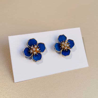 Handmade Ronghua Plum Blossom Stud Earrings | Mulberry Silk Velvet Flower Studs