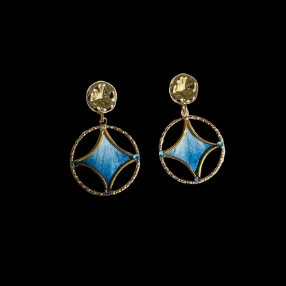 Handmade Ronghua Blue Gradient Circle Drop Earrings | Mulberry Silk Velvet Geometric Earrings
