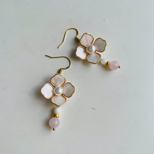 Handmade Ronghua Pastel Plum Blossom Earrings | Mulberry Silk Velvet Flower Drop Earrings