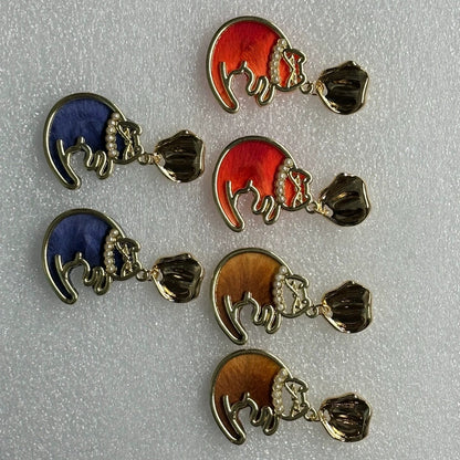 Handmade Ronghua Cat Moon Earrings | Mulberry Silk Velvet Lucky Cat Drop Earrings