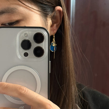 Handmade Ronghua Blue Gourd Earrings | Mulberry Silk Velvet Hulu Drop Earrings