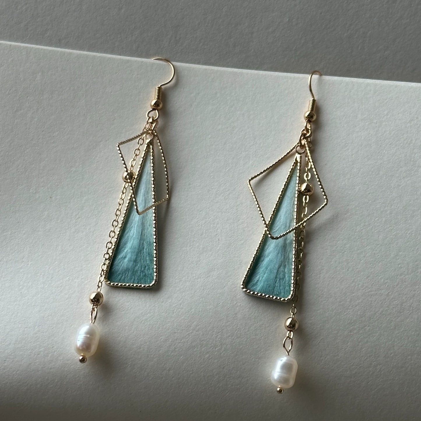 Handmade Ronghua Gradient Triangle Leaf Earrings | Mulberry Silk Velvet Geometric Drop Earrings (10 Colors)