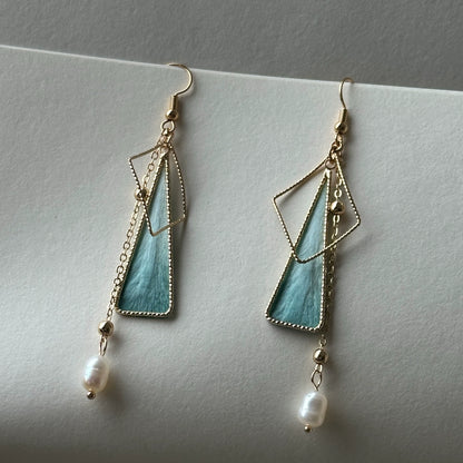 Handmade Ronghua Gradient Triangle Leaf Earrings | Mulberry Silk Velvet Geometric Drop Earrings (10 Colors)