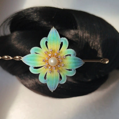 Handmade Ronghua Baoxiang Flower Hairpin | Mulberry Silk Velvet Treasure Flower Headwear