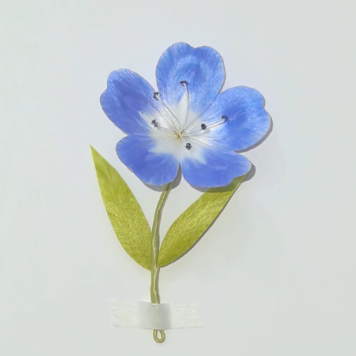 Handmade Ronghua blue Soujourn Flower hairpin inspired by Frieren: Beyond Journey’s End – mulberry silk velvet clematis hair stick