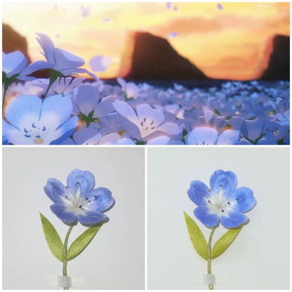 Handmade Ronghua Soujourn Flower Hairpin | Frieren Souvenir Blue Clematis Velvet Flower Headwear