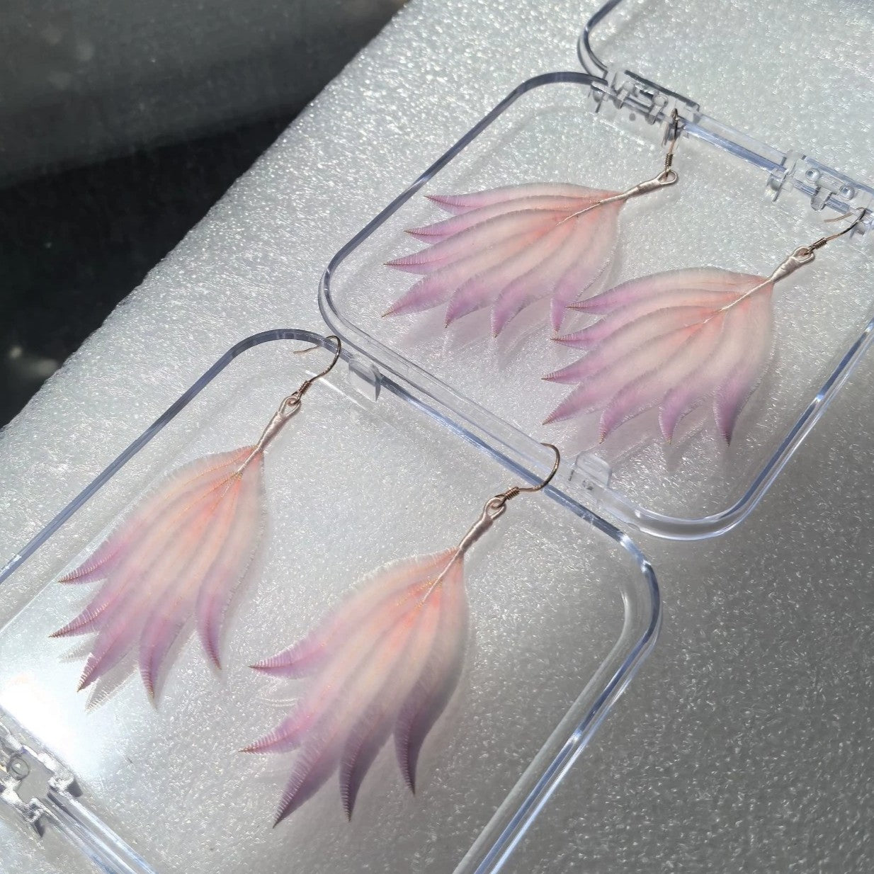 Handmade Ronghua Velvet Feather Earrings | Light Pink Mulberry Silk Drop Earrings
