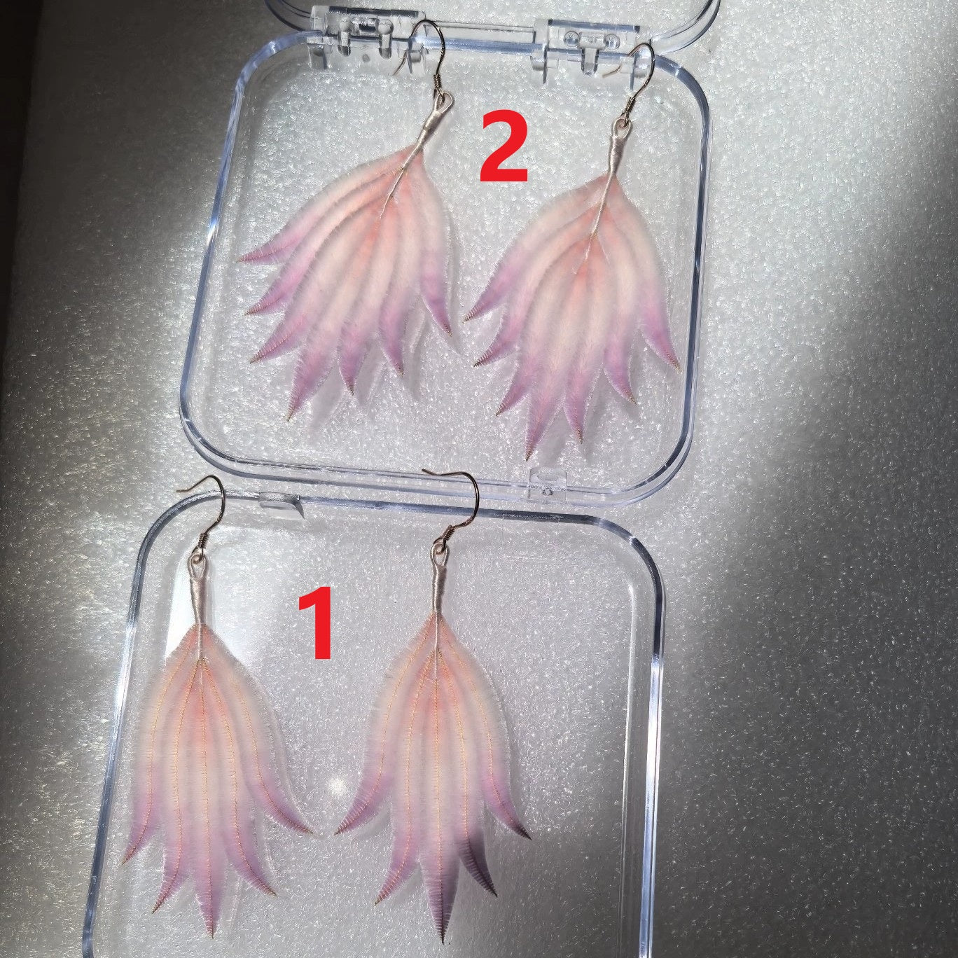 Handmade Ronghua Velvet Feather Earrings | Light Pink Mulberry Silk Drop Earrings