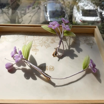 Handmade Ronghua Lilac Flower Hair Clip | Purple Mulberry Silk Velvet Floral Alligator Clip