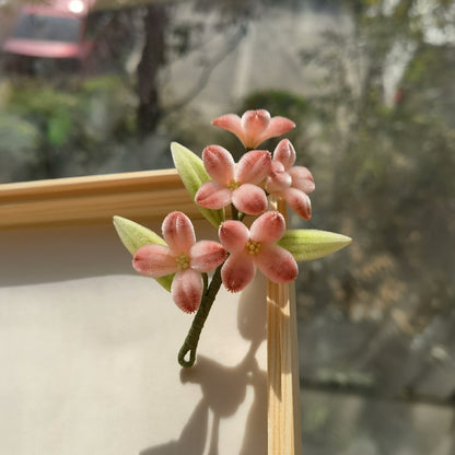 Handmade Ronghua pink hydrangea hair stick – natural mulberry silk velvet flower hairpin