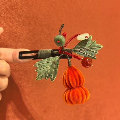 Handmade Ronghua Gourd Hairpin | Orange Mulberry Silk Velvet Calabash Bottle Gourd
