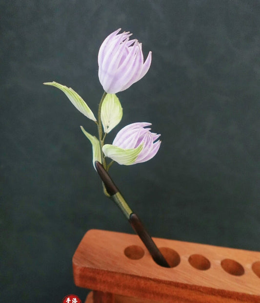 Handmade Ronghua Buddha's hand flower hairpin – light purple mulberry silk velvet citrus blossoms