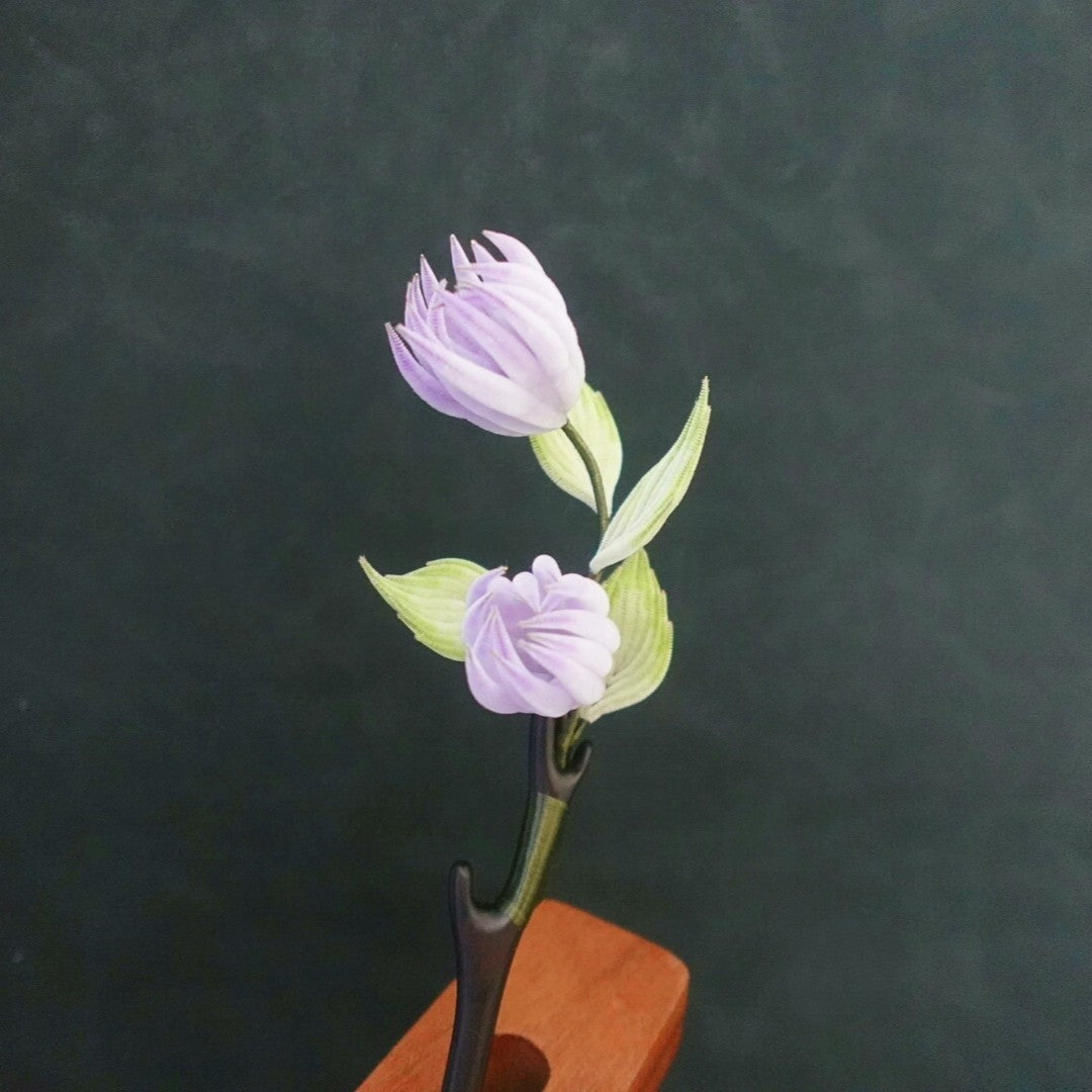 Handmade Ronghua Buddha's Hand Flower Hairpin | Light Purple Mulberry Silk Velvet Citrus