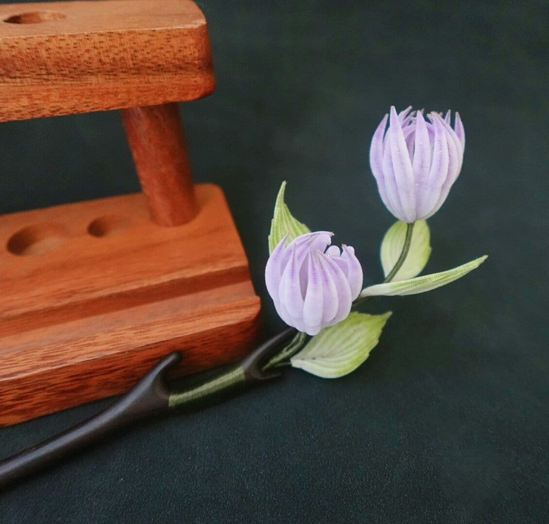 Handmade Ronghua Buddha's Hand Flower Hairpin | Light Purple Mulberry Silk Velvet Citrus
