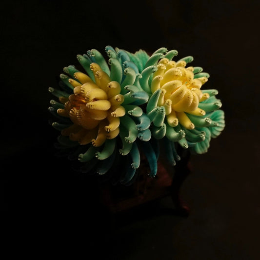 Handmade Ronghua Chrysanthemum Brooch | Yellow-Blue-Green Mulberry Silk Velvet Flower Brooch