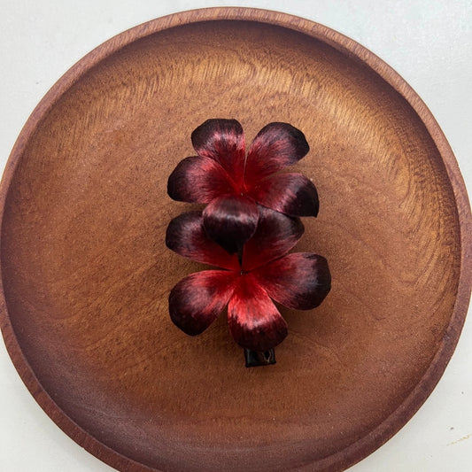 Handmade Ronghua red-to-black gradient double flower hair clips – mulberry silk velvet blossoms