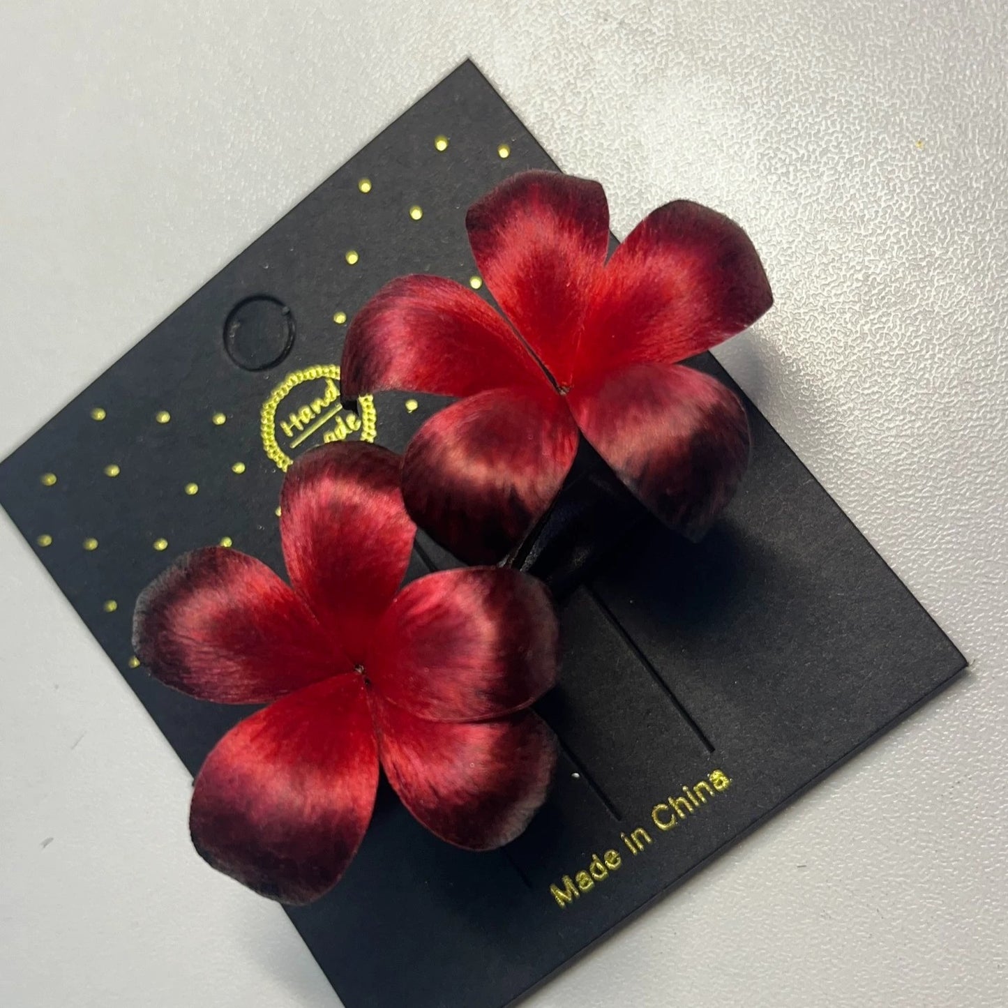 Handmade Ronghua Red-Black Gradient Flower Hair Clips | Mulberry Silk Velvet Double Blossom Clips