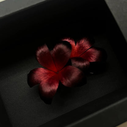 Handmade Ronghua Red-Black Gradient Flower Hair Clips | Mulberry Silk Velvet Double Blossom Clips