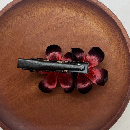 Handmade Ronghua Red-Black Gradient Flower Hair Clips | Mulberry Silk Velvet Double Blossom Clips