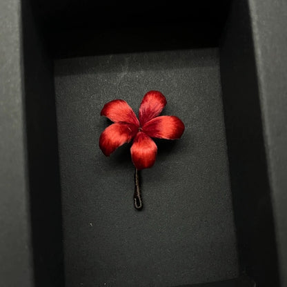 Handmade Ronghua Red Mandala Flower Brooch | 2.5cm Mulberry Silk Velvet Datura Pin