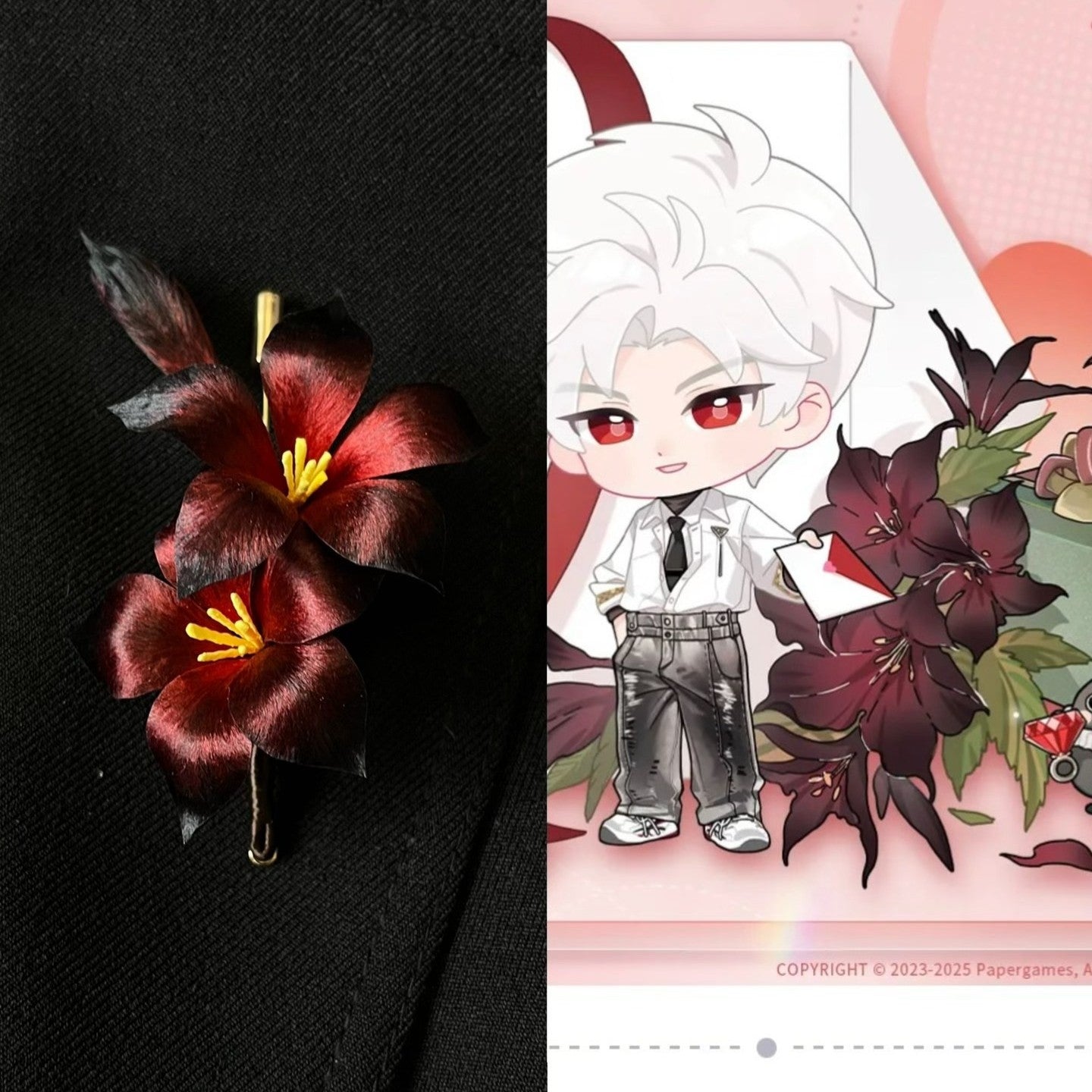 Handmade Ronghua Black-Red Datura Brooch | Mulberry Silk Velvet Mandala Flower Pin