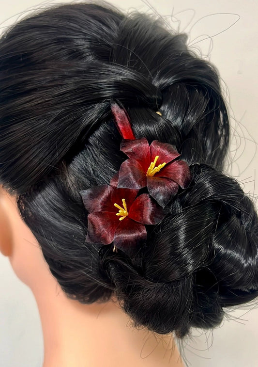 Handmade Ronghua Black-Red Datura Brooch | Mulberry Silk Velvet Mandala Flower Pin