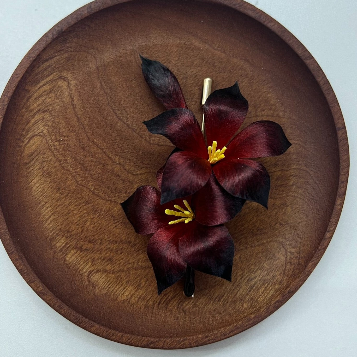Handmade Ronghua Black-Red Datura Brooch | Mulberry Silk Velvet Mandala Flower Pin