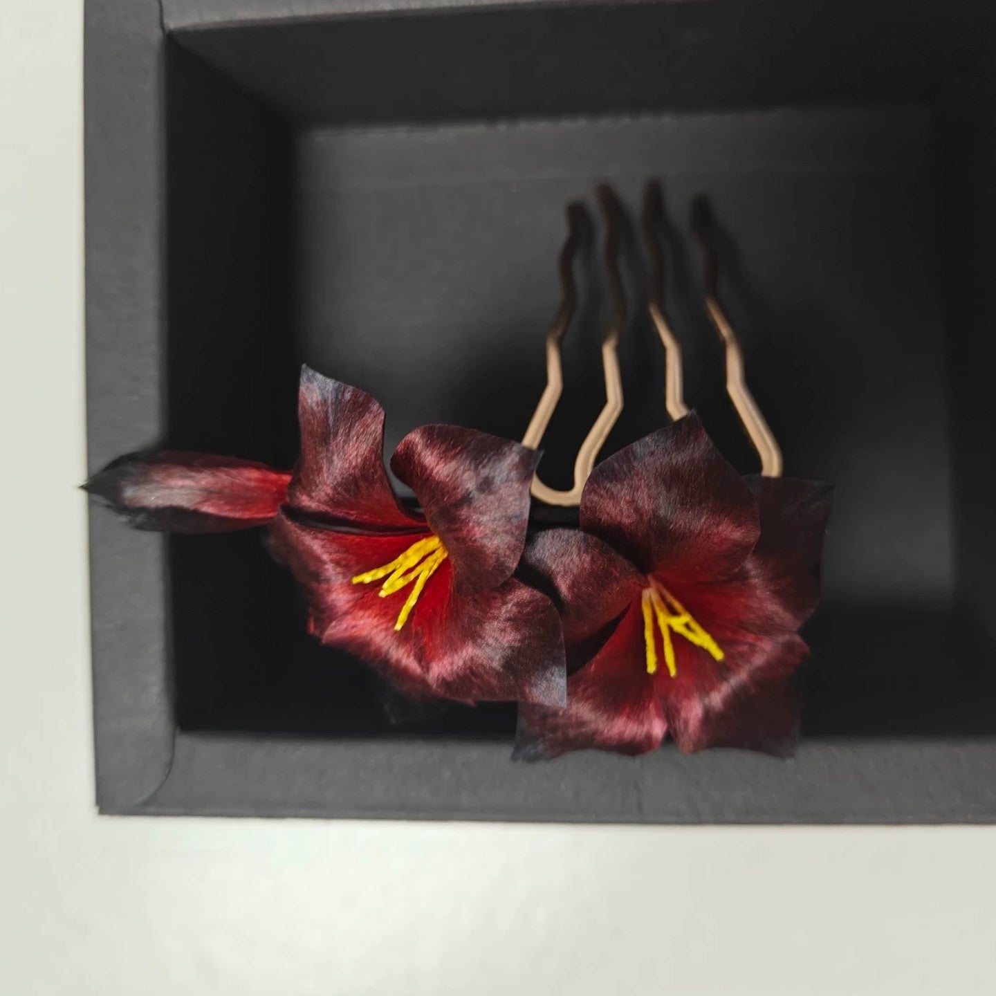 Handmade Ronghua Black-Red Datura Brooch | Mulberry Silk Velvet Mandala Flower Pin