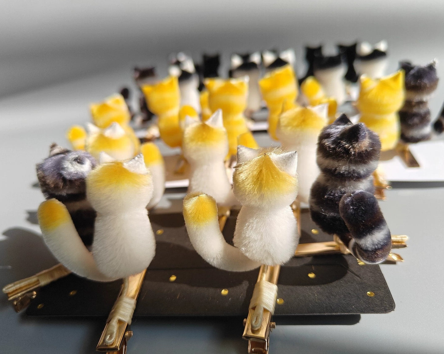 Handmade Ronghua Cat Hair Clips | Cute Colorful Mulberry Silk Velvet Kitten Clips