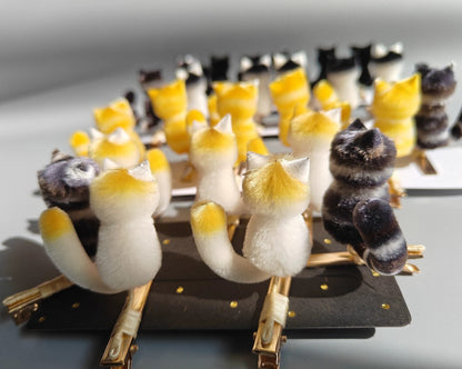 Handmade Ronghua Cat Hair Clips | Cute Colorful Mulberry Silk Velvet Kitten Clips