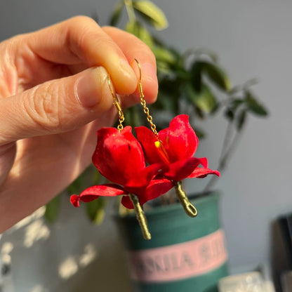 Handmade Ronghua Iris Drop Earrings | Purple Mulberry Silk Velvet Bearded Iris Earrings