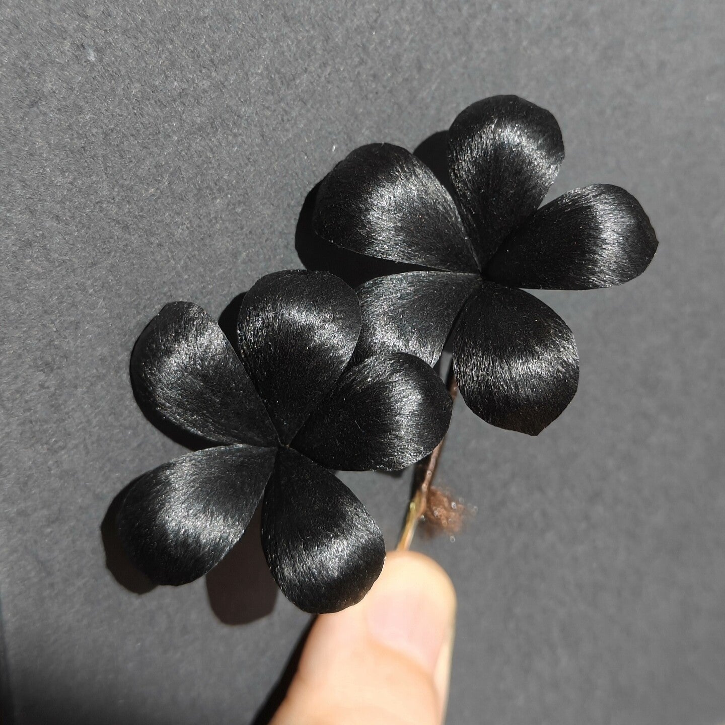 Handmade Ronghua Black Double Flower Brooch | Pure Black Mulberry Silk Velvet Floral Pin
