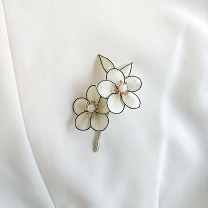 Handmade Ronghua White Anime Flower Brooch | Ivory Mulberry Silk Velvet Blossom Pin