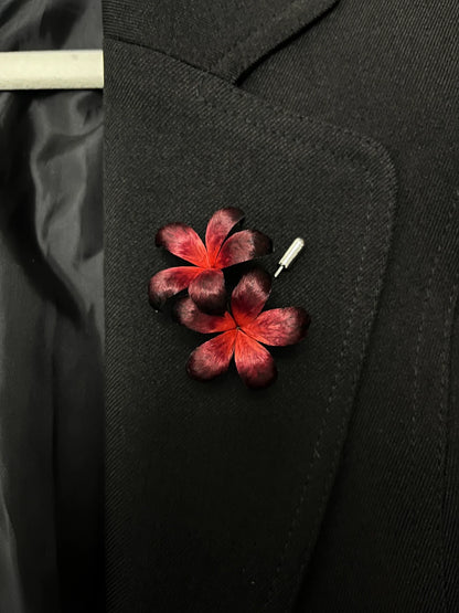 Handmade Ronghua Red-Black Double Flower Brooch | Mulberry Silk Velvet Gradient Blossom Pin