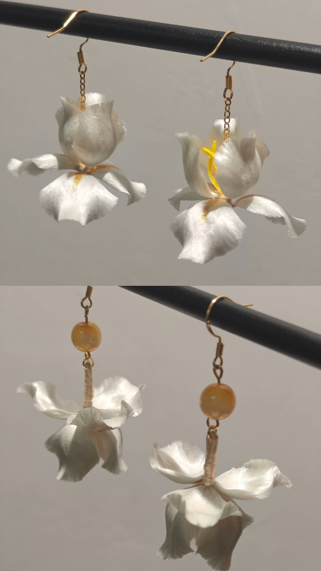 Handmade Ronghua White Flower Drop Earrings | Pure White Mulberry Silk Velvet Bridal Earrings