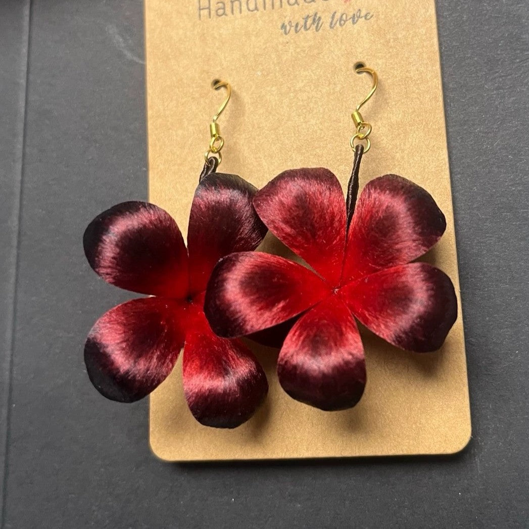 Handmade Ronghua red-black datura earrings – mulberry silk velvet mandala flower drop earrings