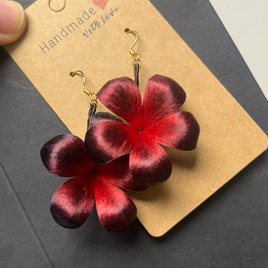 Handmade Ronghua Red-Black Datura Earrings | Mulberry Silk Velvet Mandala Flower Drop Earrings