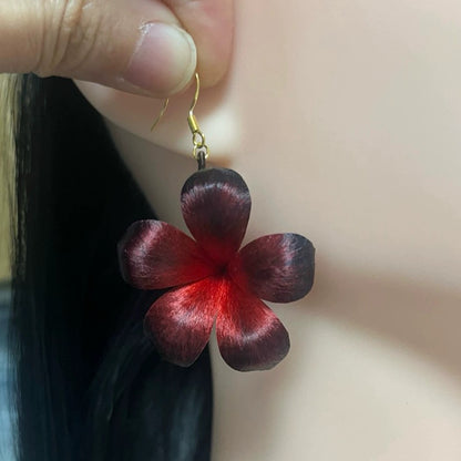 Handmade Ronghua Red-Black Datura Earrings | Mulberry Silk Velvet Mandala Flower Drop Earrings