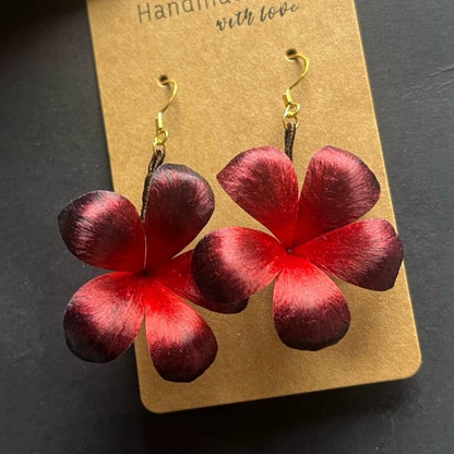 Handmade Ronghua Red-Black Datura Earrings | Mulberry Silk Velvet Mandala Flower Drop Earrings