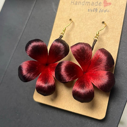 Handmade Ronghua Red-Black Datura Earrings | Mulberry Silk Velvet Mandala Flower Drop Earrings