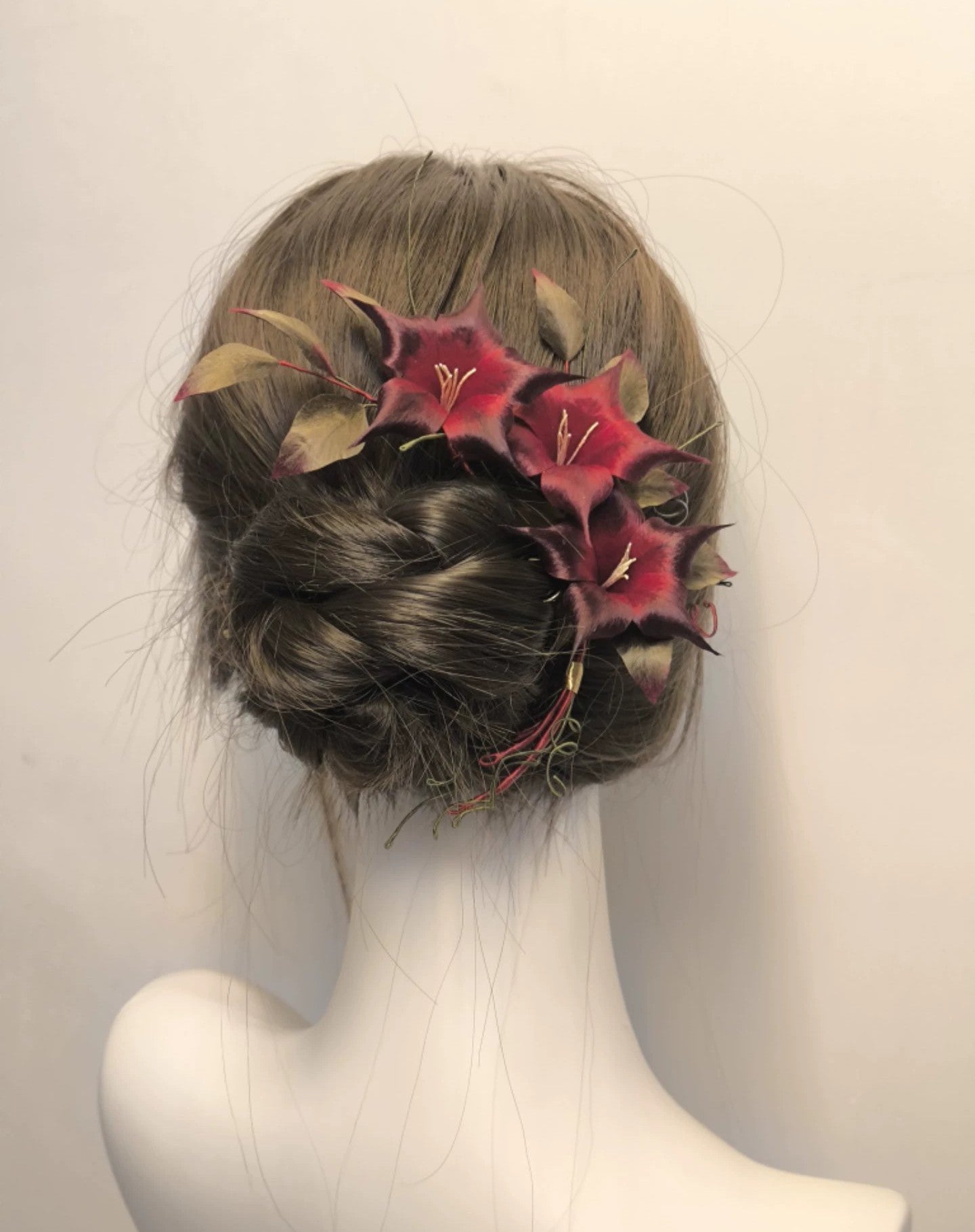 Handmade Ronghua Sylus dark red datura hairpin – Love and Deepspace wine-red mandala flower cluster
